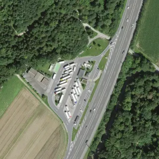 Luftbild von Rastplatz Birrhard, A1 Zürich - Bern